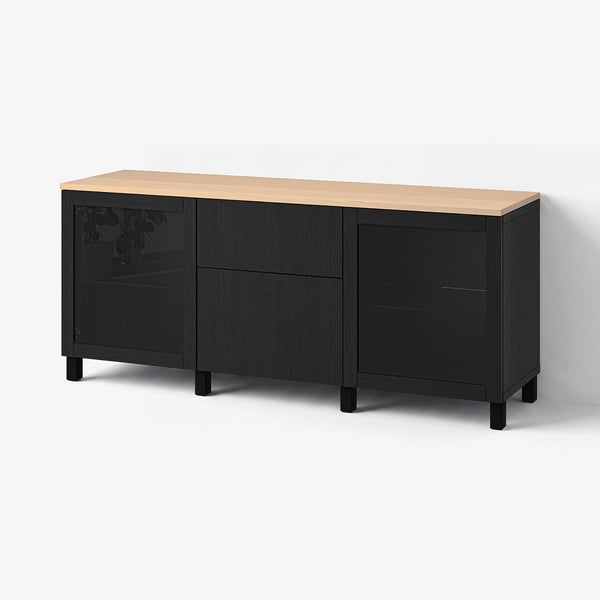 BESTÅ Storage combination with drawers, Sindvik black/Lappviken/Stubbarp black-brown, 180x42x76 cm