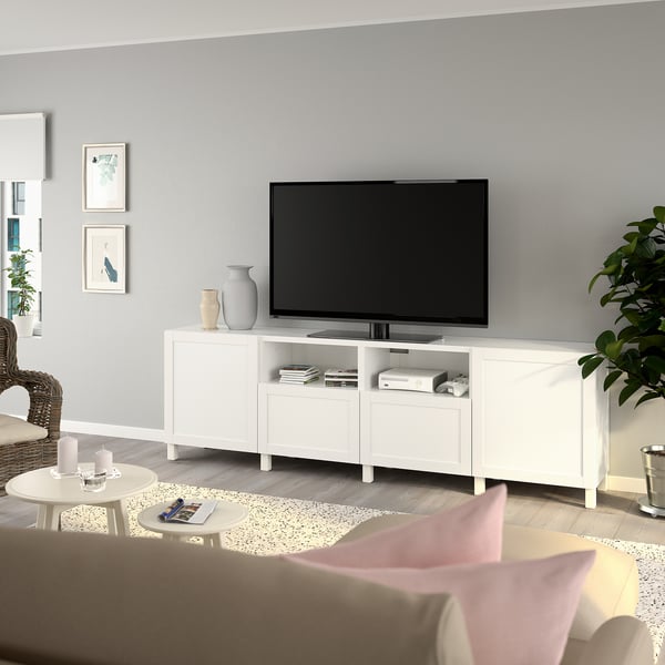 besta منصة تلفزيون مع أبواب وأدراج أبيض hanviken stubbarp أبيض ikea