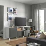 BESTÅ TV bench with doors and drawers, white/Lappviken/Stubbarp dark grey, 240x42x74 cm