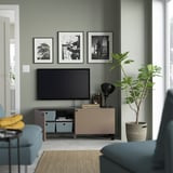 BESTÅ TV bench with doors, black-brown/Lappviken/Stubbarp light grey-brown, 120x42x48 cm