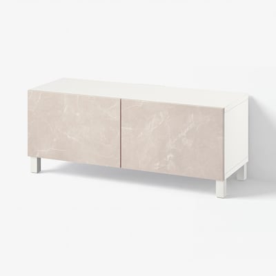 BESTÅ TV bench with doors, white Bergsviken/Stubbarp/beige, 120x42x48 cm
