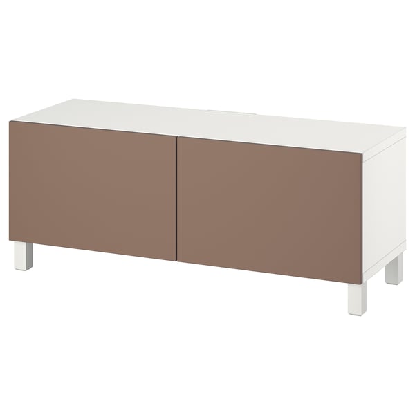 BESTÅ TV bench with doors, white Lappviken/Stubbarp/light grey-brown, 120x42x48 cm
