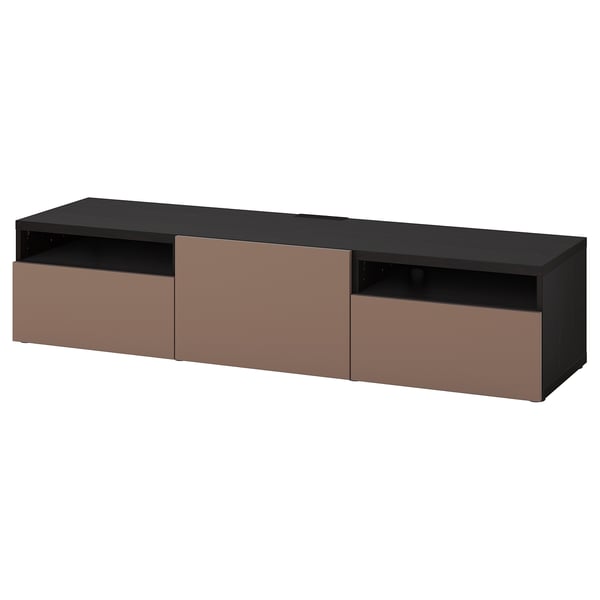 BESTÅ TV bench with drawers and door, black-brown/Lappviken light grey-brown, 180x42x39 cm