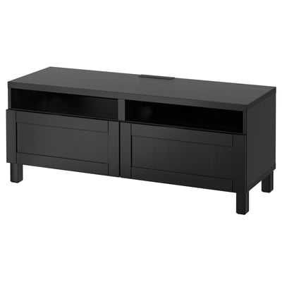 BESTÅ TV bench with drawers, black-brown/Hanviken/Stubbarp black-brown, 120x42x48 cm