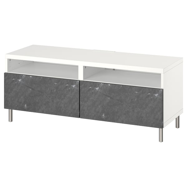 BESTÅ TV bench with drawers, white/Bergsviken/Ösarp black, 120x42x48 cm