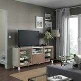 BESTÅ TV bench with drawers, white Sindvik/Lappviken/Stubbarp light grey-brown, 180x42x74 cm
