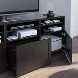 BESTÅ TV storage combination/glass doors, black-brown/Hanviken black-brown clear glass, 180x42x192 cm