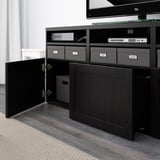 BESTÅ TV storage combination/glass doors, black-brown/Hanviken black-brown clear glass, 180x42x192 cm