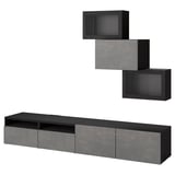 BESTÅ TV storage combination/glass doors, black-brown Kallviken/Hjortviken dark grey, 240x42x190 cm