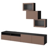BESTÅ TV storage combination/glass doors, black-brown Sindvik/Lappviken light grey-brown, 240x42x190 cm