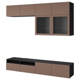 BESTÅ TV storage combination/glass doors, black-brown Sindvik/Lappviken light grey-brown, 240x42x231 cm
