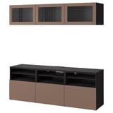 BESTÅ TV storage combination/glass doors, black-brown Sindvik/Lappviken light grey-brown, 180x42x192 cm
