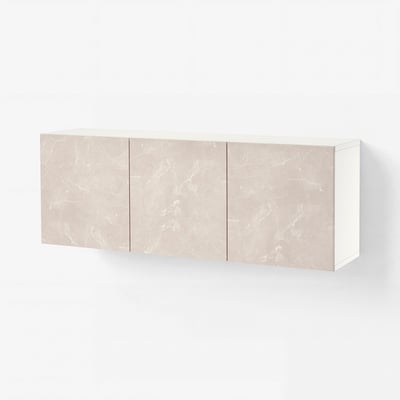 BESTÅ Wall-mounted cabinet combination, white Bergsviken/beige marble effect, 180x42x64 cm