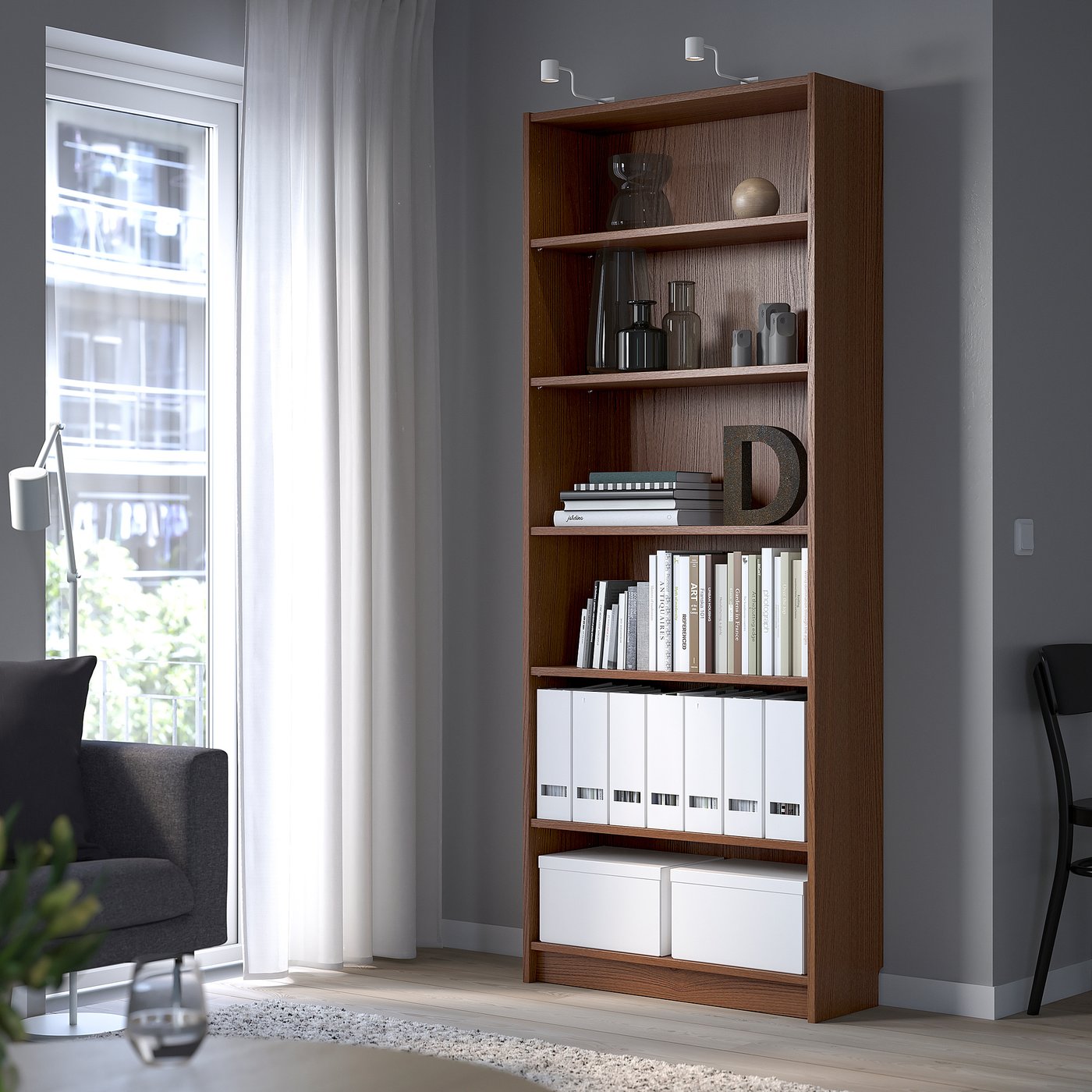 BILLY Bookcase, brown ash veneer, 80x28x202 cm IKEA