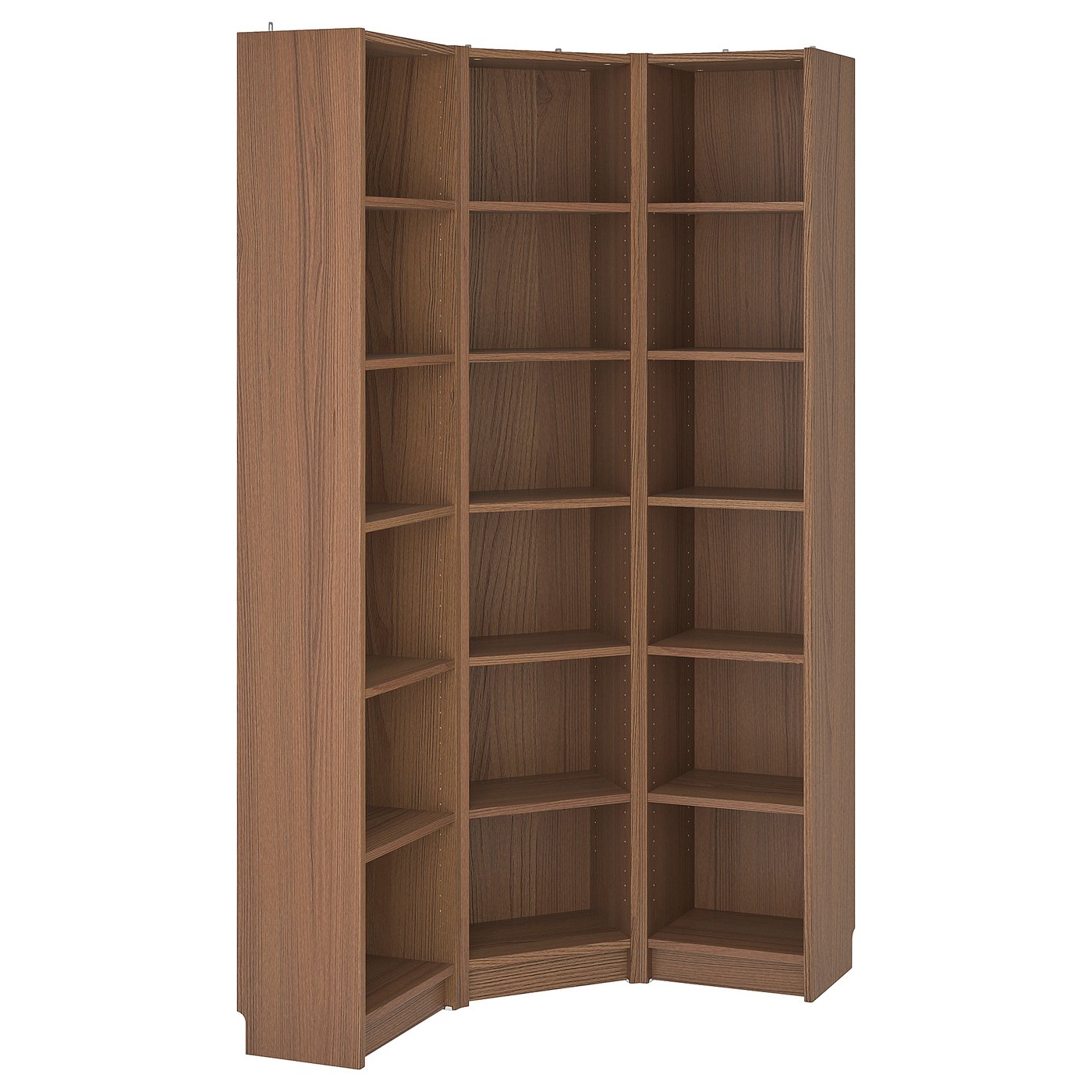 BILLY Bookcase combination/crnr solution, brown ash veneer, 95