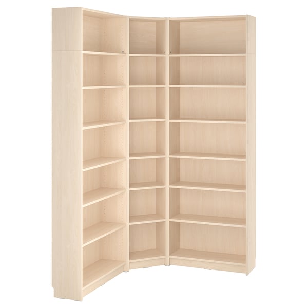 BILLY Bookcase corner comb w ext units, birch effect, 136/136x28x237 cm