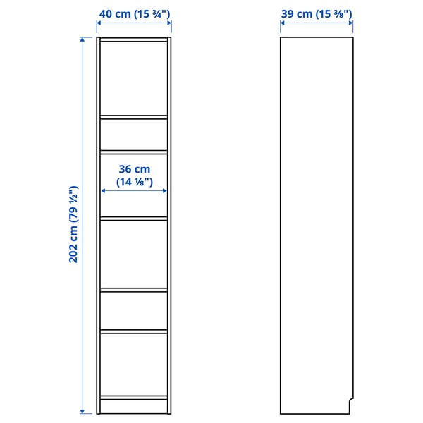 BILLY Bookcase, white, 40x39x202 cm