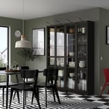 BILLY / OXBERG Bookcase combination w glass doors, dark brown oak effect, 160x202 cm
