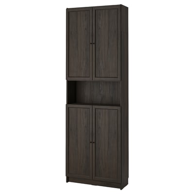 BILLY / OXBERG Bookcase w doors/extension unit, dark brown oak effect, 80x30x237 cm