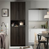 BILLY / OXBERG Bookcase w doors/extension unit, dark brown oak effect, 80x30x237 cm