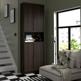 BILLY / OXBERG Bookcase w doors/extension unit, dark brown oak effect, 80x30x237 cm