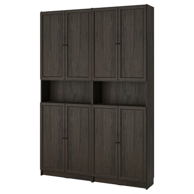 BILLY / OXBERG Bookcase w height extension ut/drs, dark brown oak effect, 160x30x237 cm