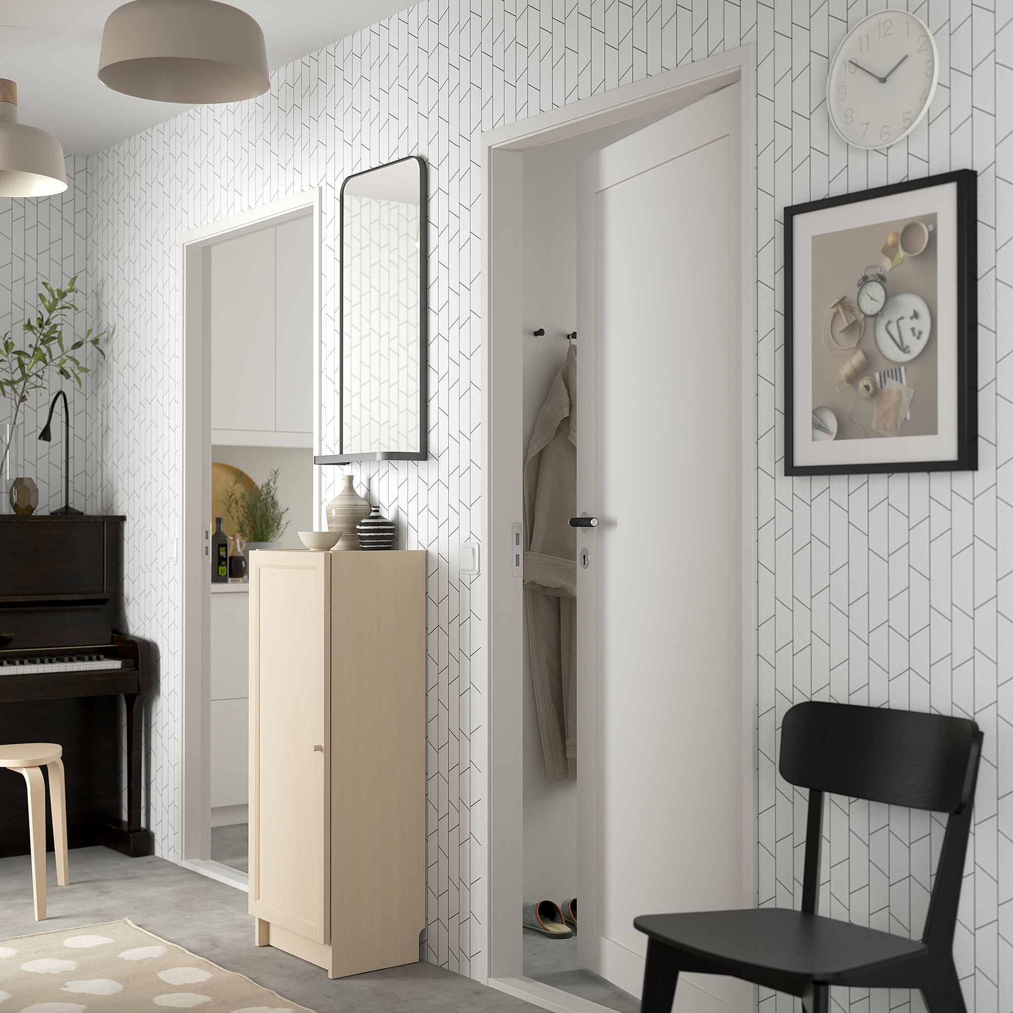 BILLY / OXBERG Bookcase with door, birch effect, 40x30x106 cm