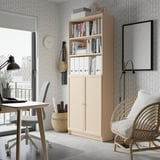 BILLY / OXBERG Bookcase with doors, birch effect, 80x30x202 cm