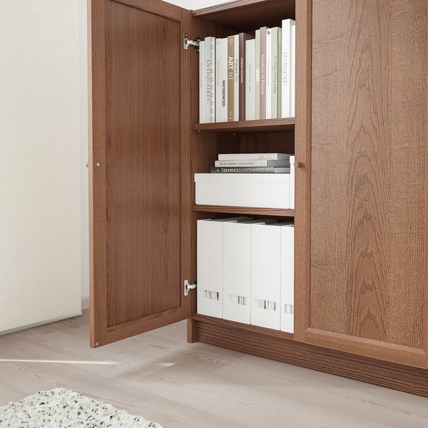 BILLY / OXBERG Bookcase with doors, brown ash veneer, 80x30x106 cm IKEA
