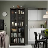 BILLY / OXBERG Bookcase with glass doors, dark brown oak effect, 80x30x202 cm
