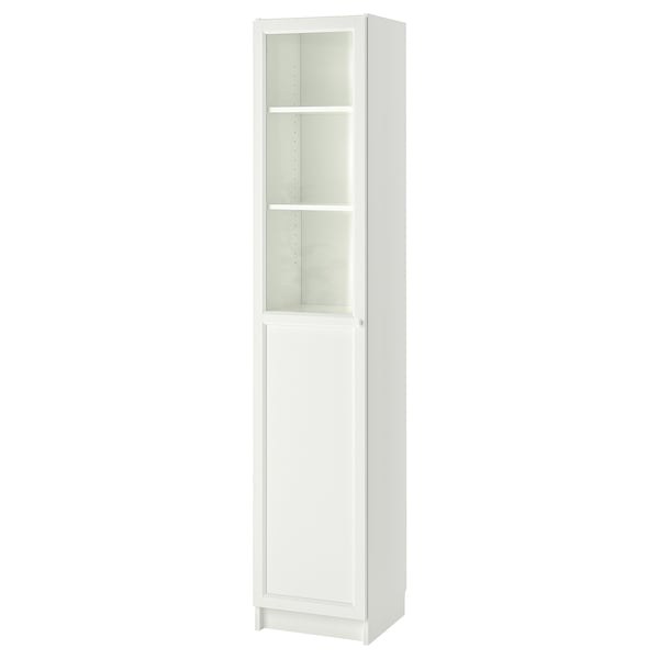 BILLY / OXBERG Bookcase with panel/glass door, white/glass, 40x41x202 cm