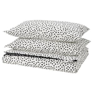 BJÖRKGRÅMAL duvet set: white, black dots, rectangle, soft cotton-viscose blend.