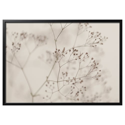 BJÖRKSTA framed floral art, sepia-toned delicate branches in rectangle.