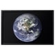 BJÖRKSTA, black, round earth photo framed in aluminium, showcasing earth, clouds, and oceans.