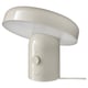 A white BLOMPRAKT lamp with a round shape and a unique design. It has a dimmable light and modern controls on the base.