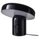 Black BLOMPRAKT speaker-lamp with rounded design, glossy finish, and dimmable light.