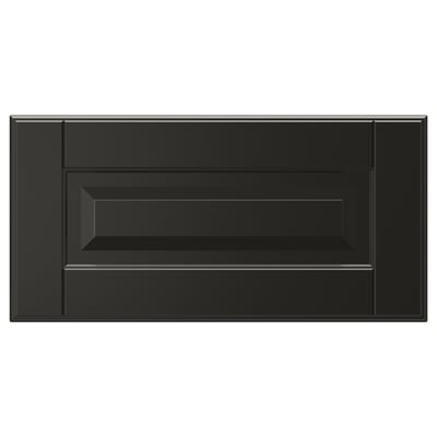 Black BODBYN drawer front with bevelled panel, sleek modern design.