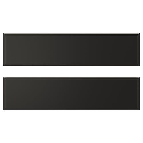 Two black rectangular drawer fronts with bevelled edges. Modern, sleek design. Made of fibreboard and polyurethane paint.