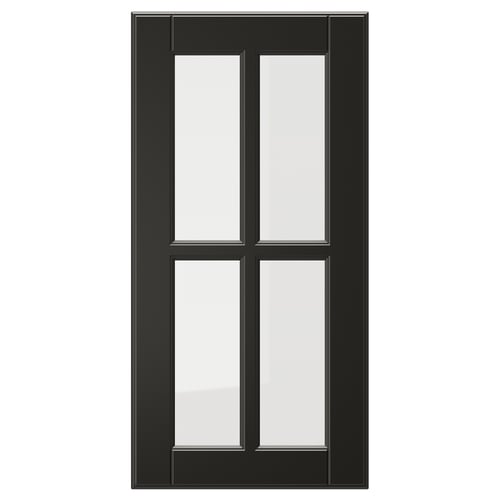 BODBYN black glass door, rectangular with bevelled frame and clear glass panels.