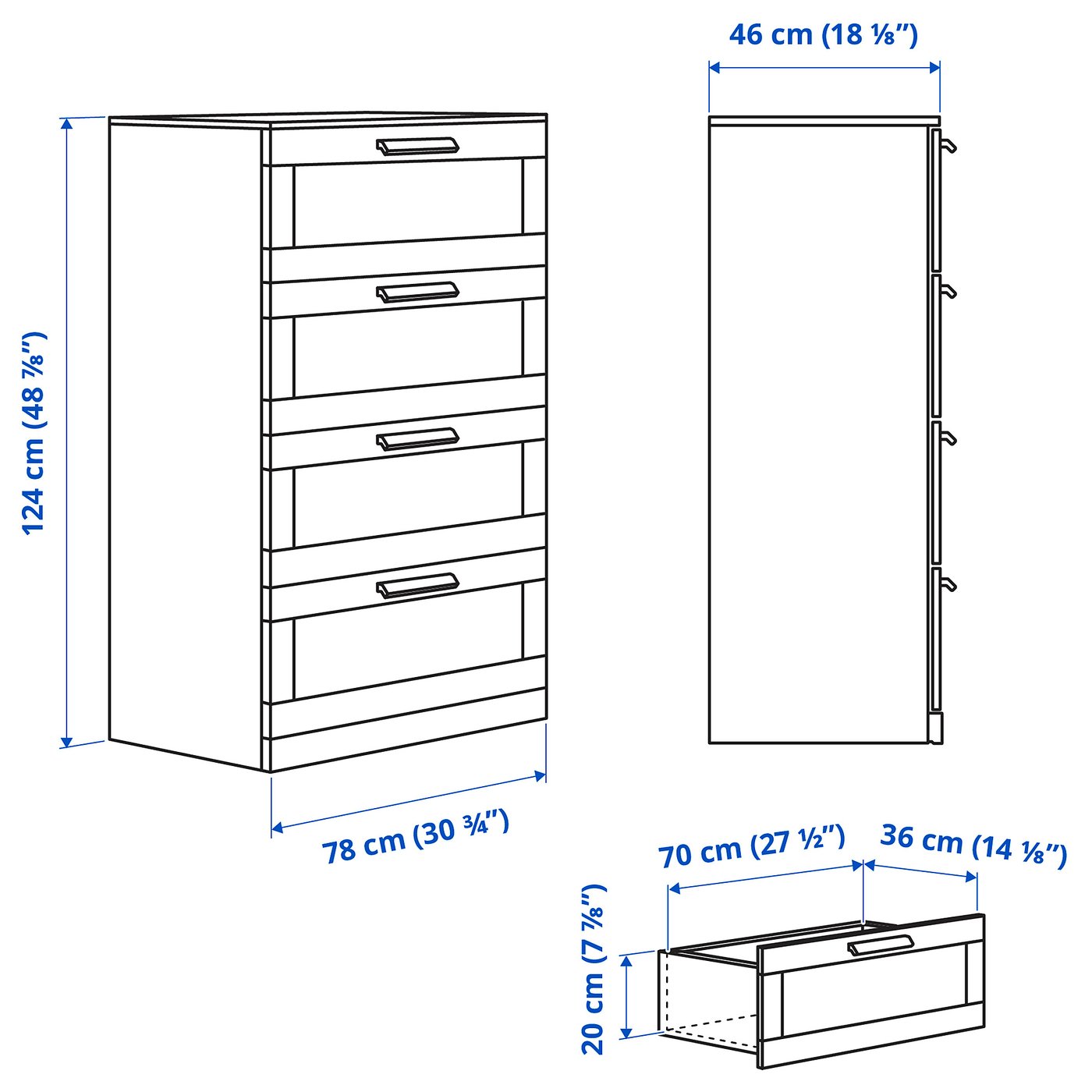 IKEA　BRIMNES ブリムネス　4段チェスト BRIMNES 4-drawer dresser, white, 303/4x181/8x487/8