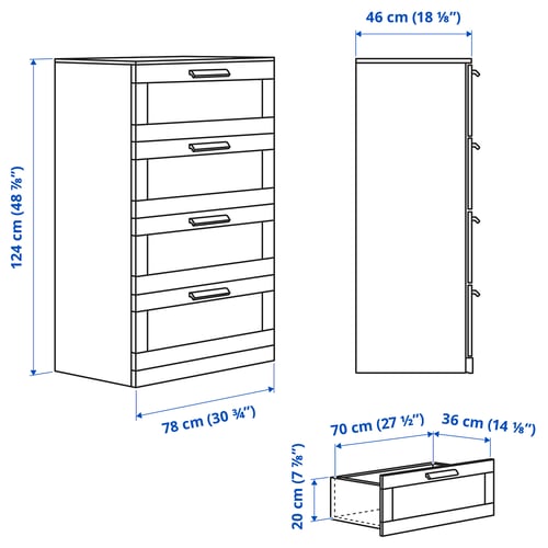 Illustration with measurements for the product: BRIMNES.