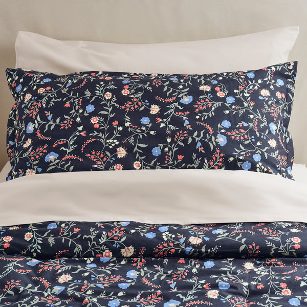 BRUDKRUSBÄR Comforter set, black/floral pattern, 150x200/50x80 cm