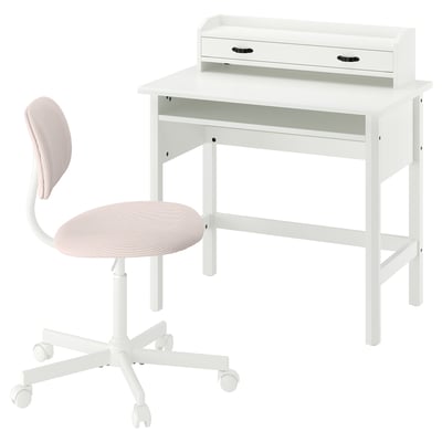 BRYTNING / BLECKBERGET Desk and chair, white/orange-brown, 85x53 cm