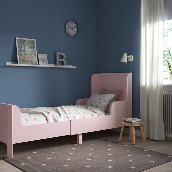 BUSUNGE Extendable bed, light pink, 80x200 cm