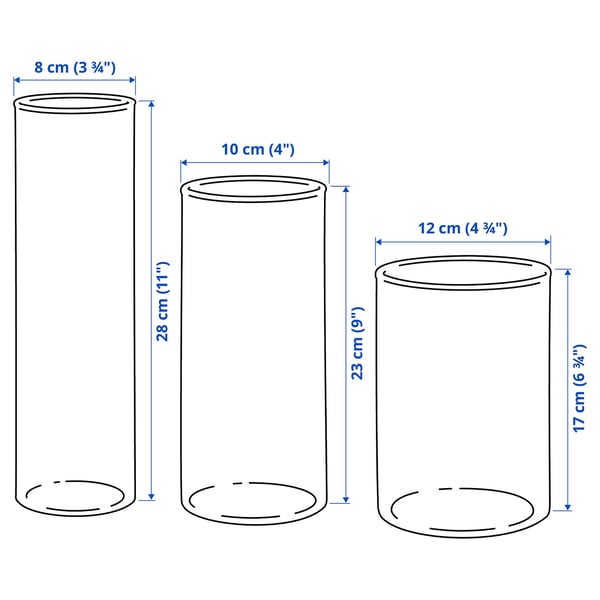 CYLINDER Vase, set of 3, clear glass
