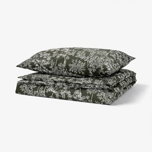 DAGGBJÖRNBÄR bed set: green, white floral, rectangular, cotton/lyocell.