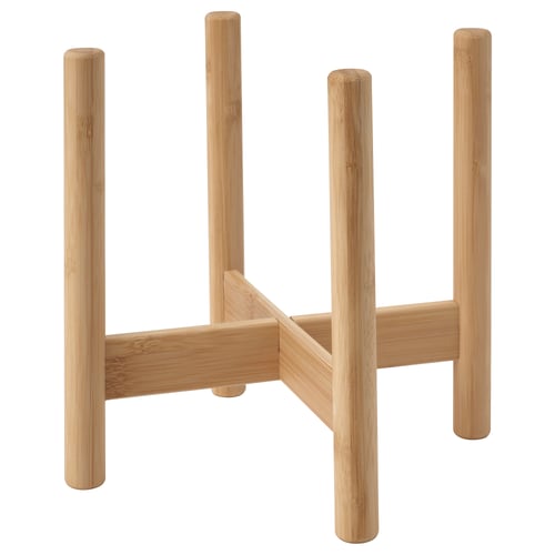 DAKSJUS bamboo plant stand, natural colour, cylindrical shape, four legs, simple design, elevates plants.