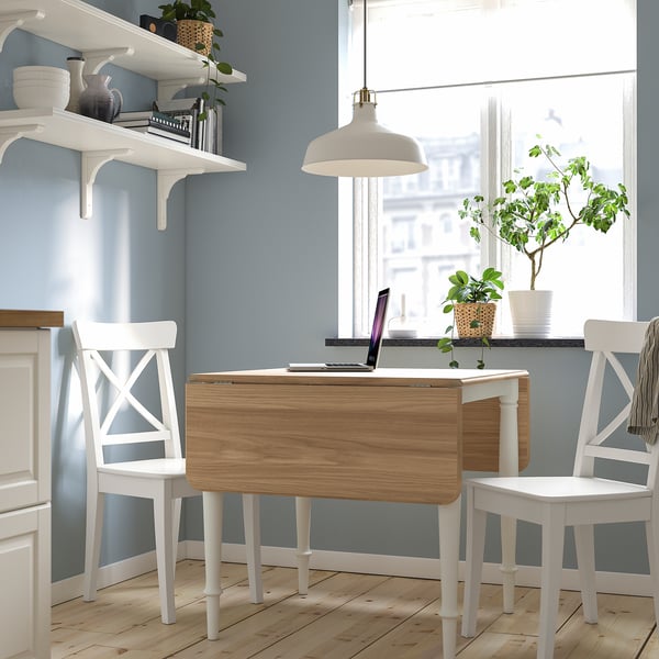 DANDERYD / INGOLF Table and 2 chairs, oak veneer white/white, 74/134x80 cm