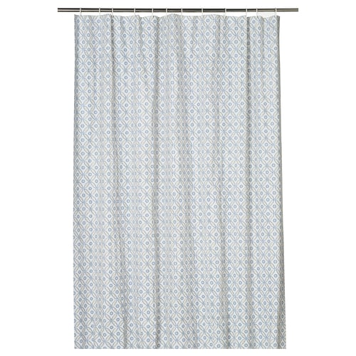 DOCKBÅT shower curtain, white, patterned, eva plastic, water-resistant, straight edge.