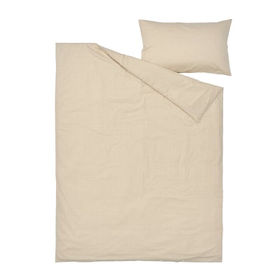 DOFTAKLEJA beige duvet cover & pillowcase, 100% cotton, check & stripe pattern, rectangle shape, with corner holes & pockets.